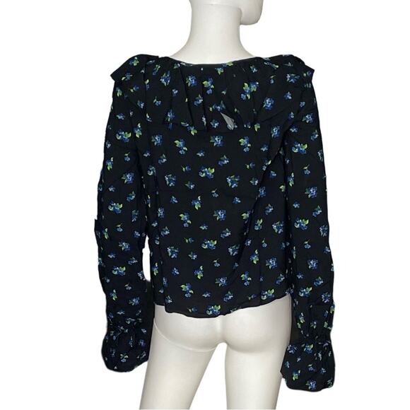 WeWoreWhat Women's Floral Print Ruffle Blouse Watercolor Ditsy Black Multi Sz L - Picture 5 of 10